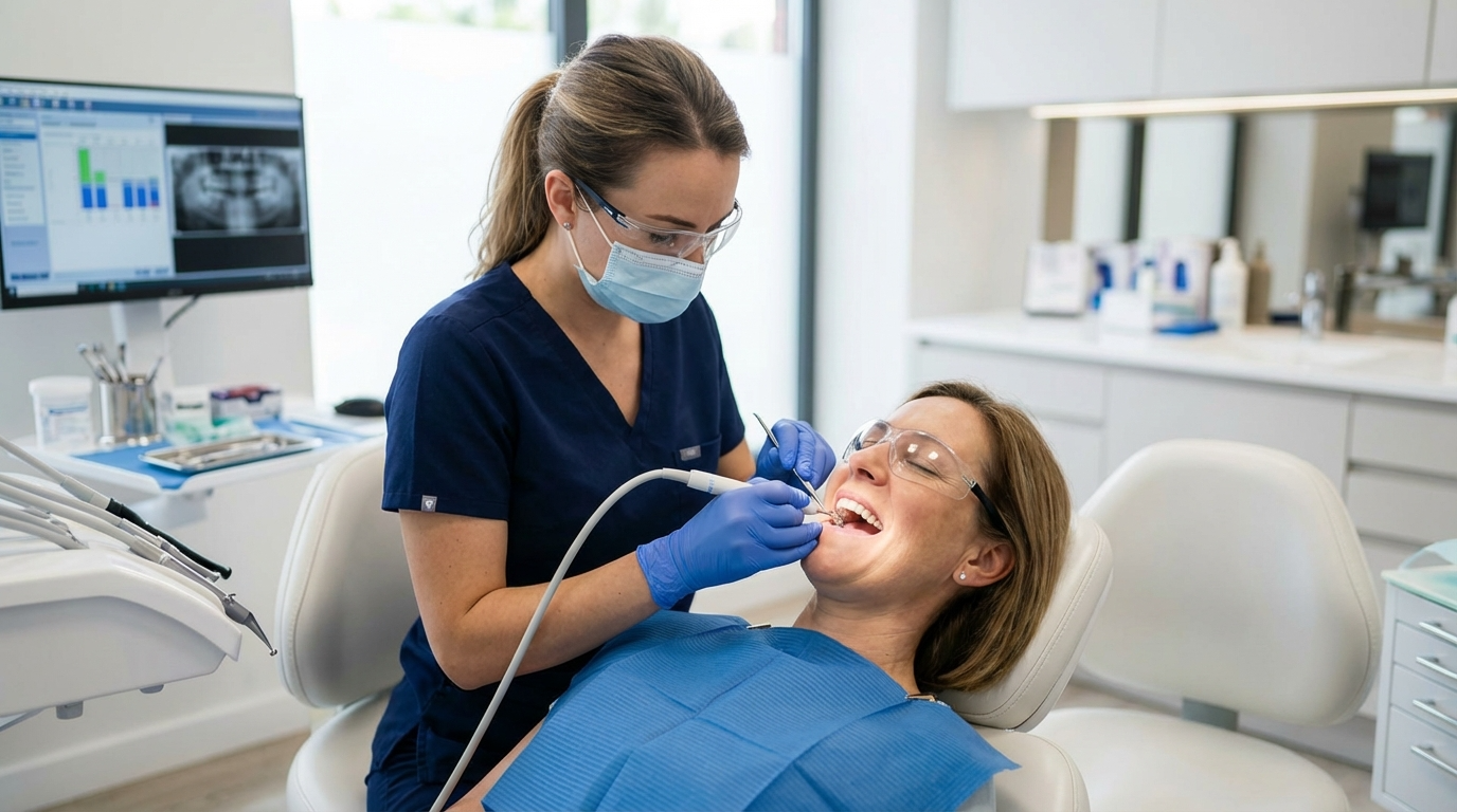 процесс чистки зубов