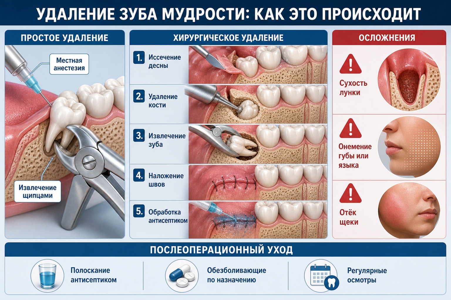 этапы удаления зуба мудрости